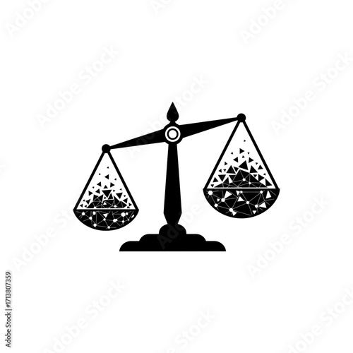 Balance scale icon silhouette with triangle pattern interior, justice symbol, law equality design for fairness, legal decisions, court and impartial judgement