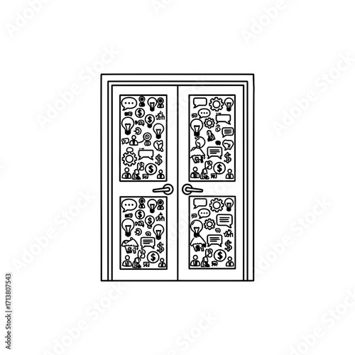 Doodle boardroom door panels filled with vertical line icons