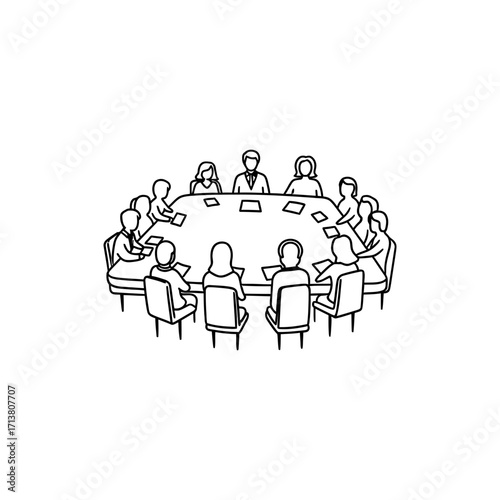 Doodle conference table filled with people silhouettes