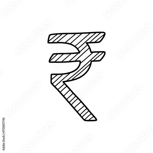 Doodle rupee currency symbol filled with diagonal stripe icons