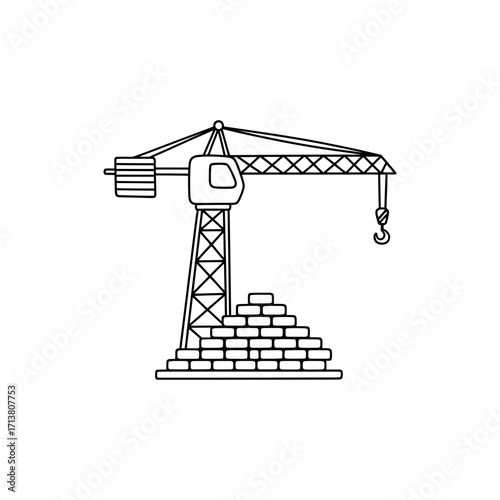 Doodle crane body filled with stacked brick icons