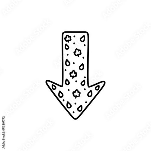 Doodle downward arrow with body filled with falling dots