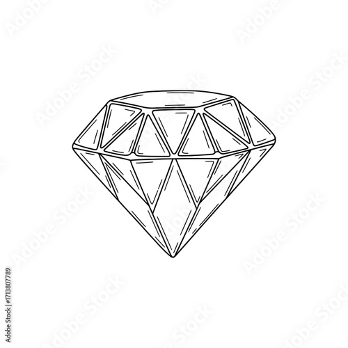 Doodle diamond icon with surface patterned in triangle facets