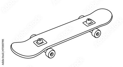 Simple line drawing of a skateboard with trucks and wheels visible