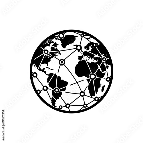 Doodle globe icon with network node pattern
