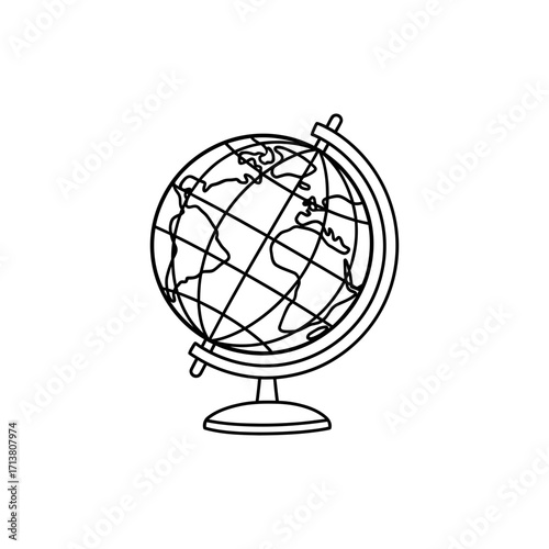 Doodle globe with stand and latitude longitude lines
