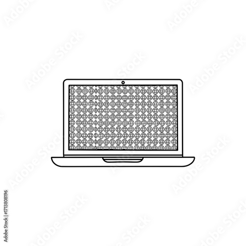 Doodle laptop with globe icons on screen