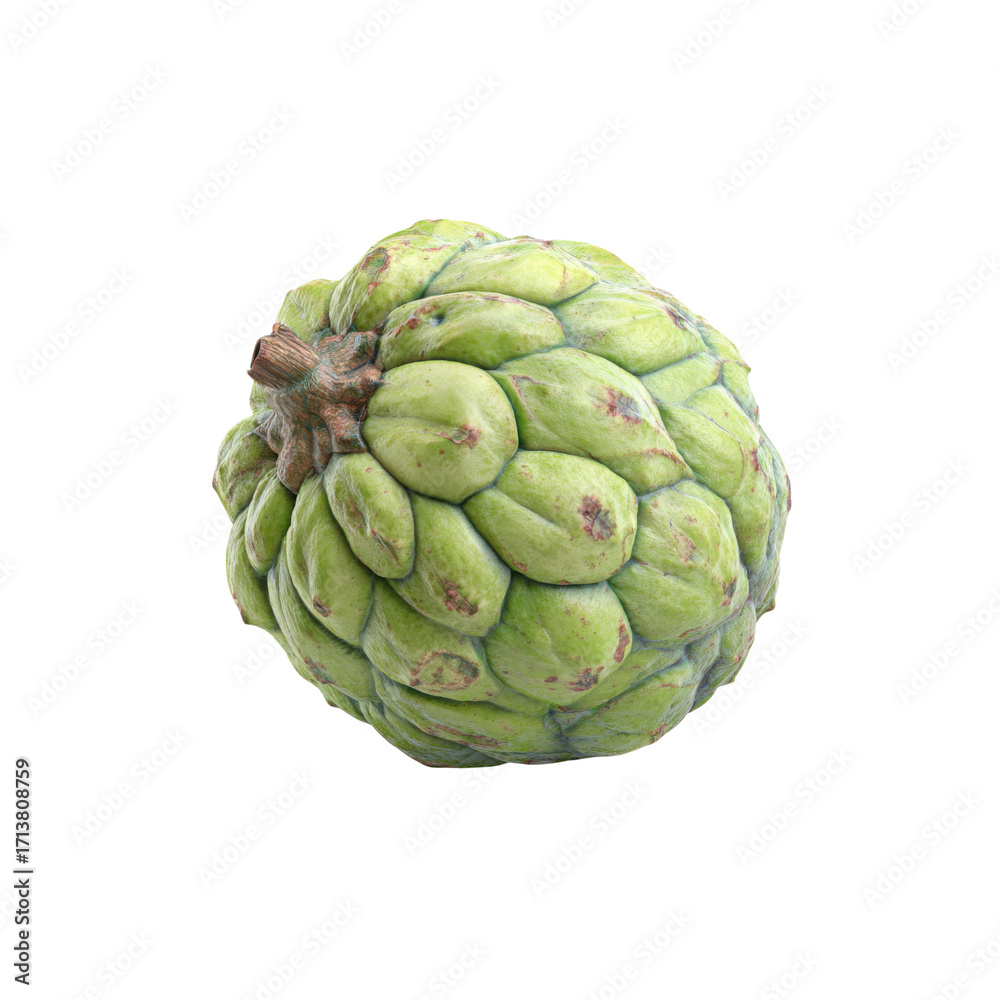 Fototapeta premium Single Fresh Cherimoya Fruit Isolated on White Background