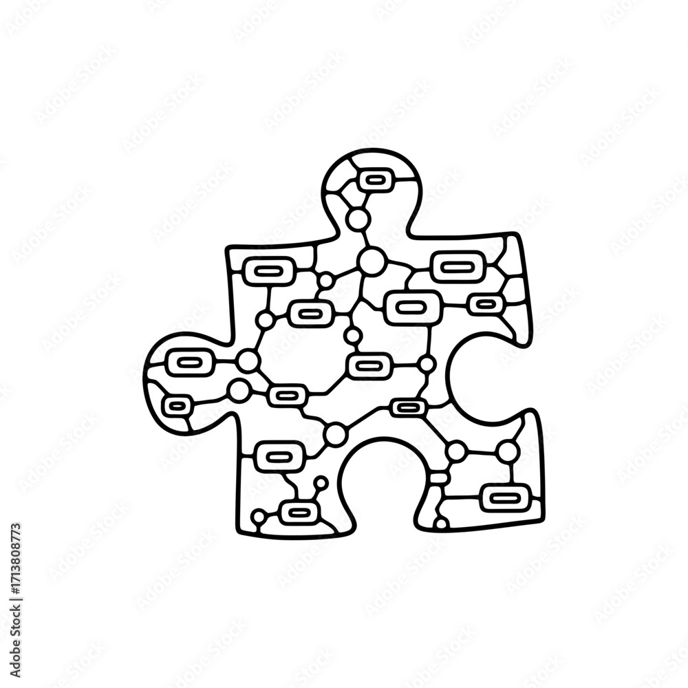 Fototapeta premium Doodle puzzle piece with interlocking nodes