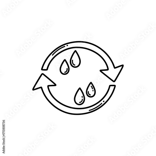 Doodle refresh icon arrows with droplet icons
