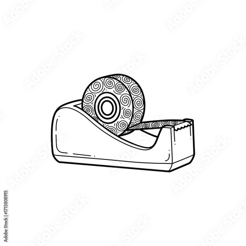 Doodle tape dispenser roll with spiral line icons
