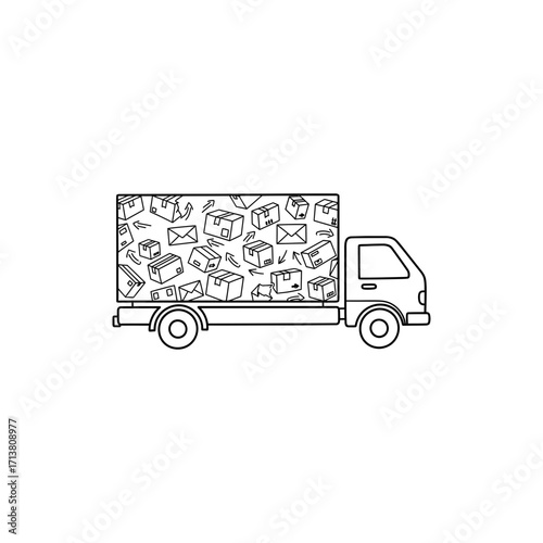 Doodle truck container with package pattern