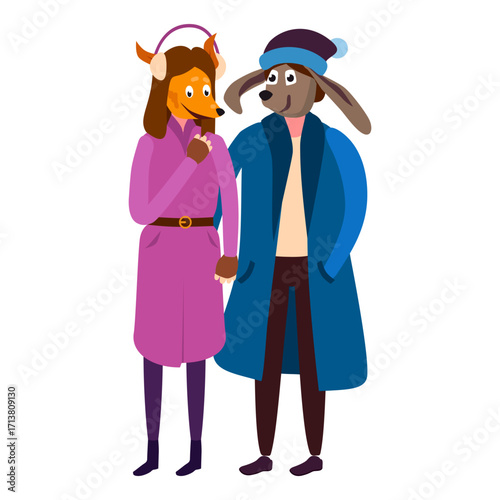 Couple quadrober wearing animal fox and hare mask