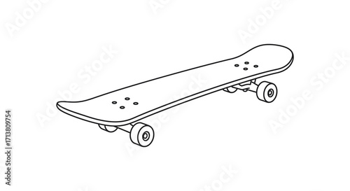 Simple outline drawing of a classic skateboard with wheels and deck
