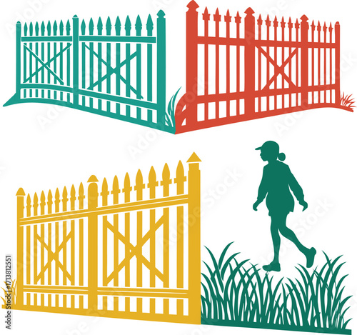 different fence of land colorful vector silhouette style on white back