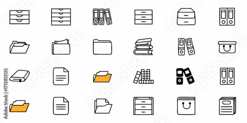 Modern office supplies icons for organized digital documents and professional record keeping