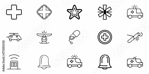 Vital medical icons emergency services healthcare transport and alert symbols for modern health concepts