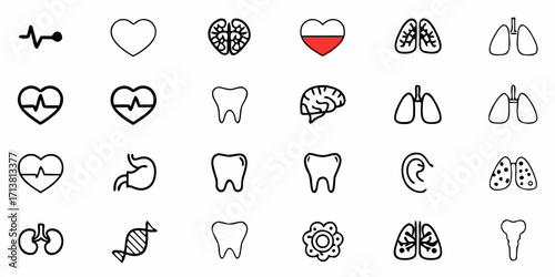 Diverse medical icons representing organs and health symbols for professional healthcare and wellness content creation