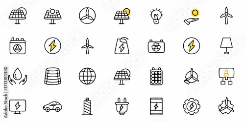 Dynamic energy icons capture clean power and sustainability for modern eco-friendly projects