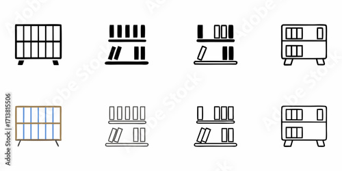 Diverse bookshelf icons showcase modern and classic designs for your creative projects