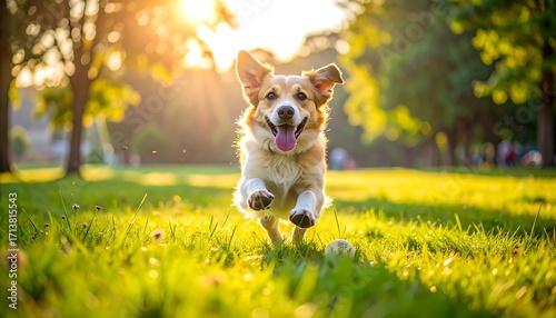 Fototapeta Naklejka Na Ścianę i Meble -  Happy dog running in park