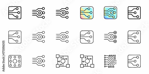 Dynamic circuit board icons representing innovation, technology, and connectivity for modern digital concepts