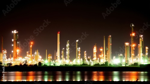 Fototapeta Naklejka Na Ścianę i Meble -  Industrial nightscape in a coastal city energy sector city outskirts night view industrial growth and development