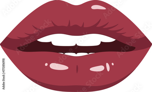 Glossy red lips kissing smile makeup beauty vector