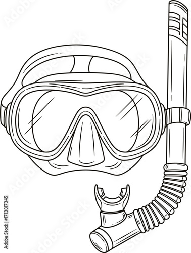 Diving mask and snorkel sketch summer sport activity gear equipment vector