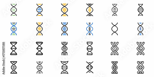Diverse DNA helix icons represent genetic research, science, and life's building blocks for modern biotechnology
