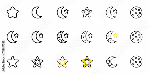 Charming collection of celestial icons featuring moons and stars for nighttime and dreamy themes