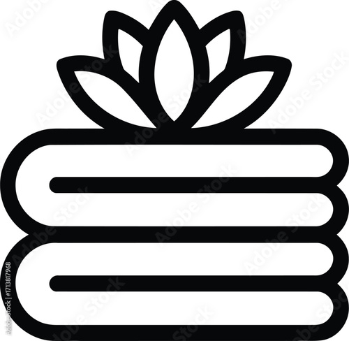 Stack of clean towels with lotus flower icon minimalist line art vector