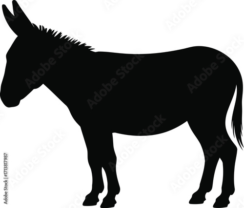 Silhouette donkey standing side profile farm animal vector vector