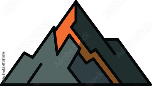 Volcano eruption lava mountain nature power flat icon vector