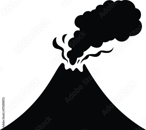 Volcano eruption silhouette smoke plume active mountain vector