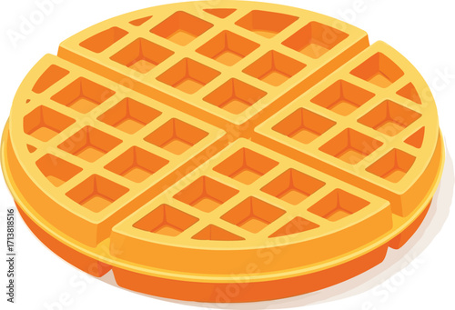 Golden crispy round waffle isolated delicious breakfast food vector