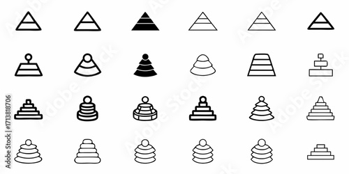 Collection of diverse pyramid and stacking toy icons for data visualization and education