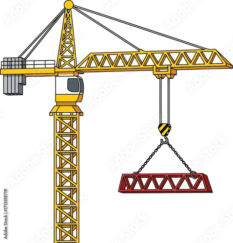 Construction crane lifting building materials for industry growth vector