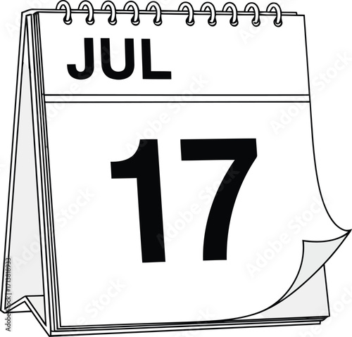Tear off calendar page july 17 date reminder event planning vector