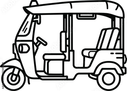 Hand drawn tuk tuk auto rickshaw transportation vector icon line art vector