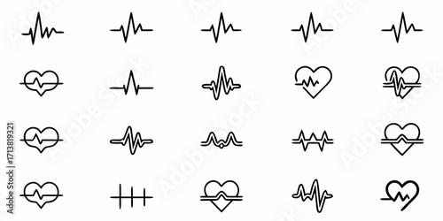 Dynamic heart pulse and vital sign icons capture health, life, and medical innovation for modern design needs.