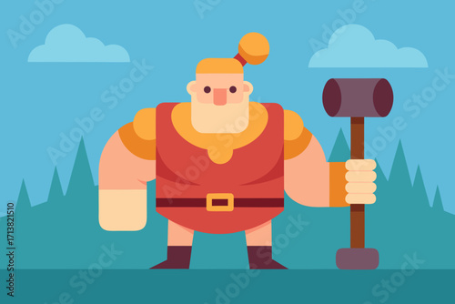 Cartoon strongman hammer game vector illustration