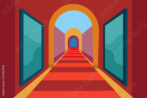 Cartoon funhouse mirror hallway vector illustration