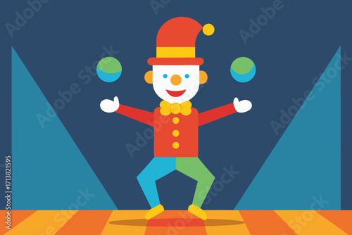 Cartoon clown juggling on a stage vector illustration