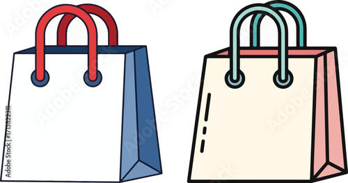 Two Colorful Graphic Shopping Bags with Handles