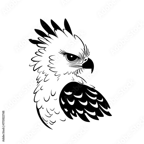 Harpy Eagle. Harpy Eagle simple black and white line art vector logo
