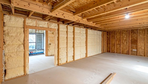 Interior view of unfinished basement under construction