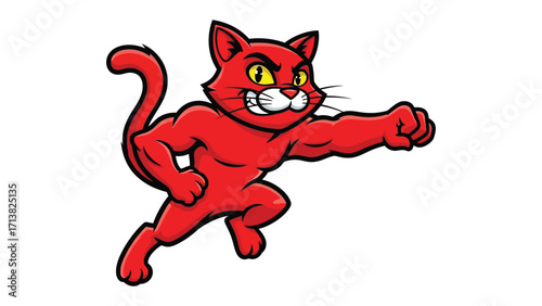Super Cat: This illustration captures the essence of feline power and heroism, showing a muscular red cat in a dynamic pose, embodying strength and courage. 