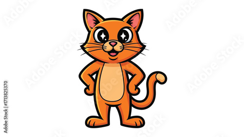 Cute Cat Cartoon: A charming cartoon cat, radiant with a happy expression, its engaging gaze and adorable posture exude an aura of joy and companionship. 