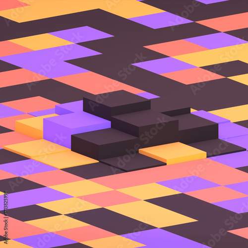 3D render Halloween theme color cubic floor.
